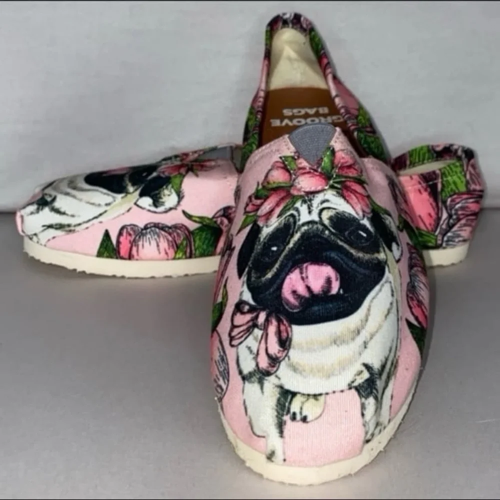 Groove bags Pink floral pug slip-ons loafer style women’s 7.5 shoes - Picture 2 of 7